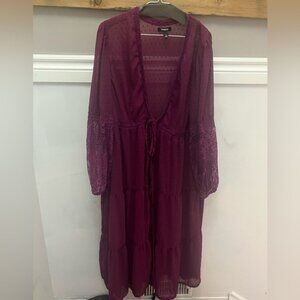 Torrid Swiss dot sheer duster burgundy wine colour tiered XXL